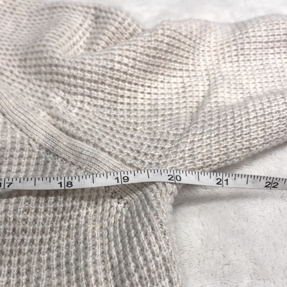 Daisy Fuentes longline cardigan Sweater waffle texture Cream & gray soft belt LG - Picture 7 of 9
